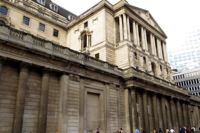 The Bank of England building on Threadneedle Street, London
