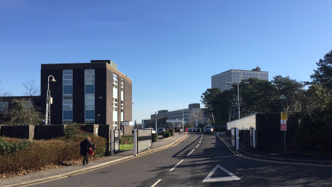 Entrance to the DVLA (Driver and Vehicle Licensing Agency) building