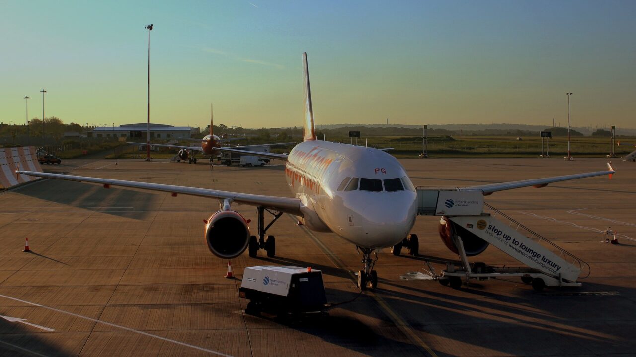 EasyJet Airbus A319 parked at Liverpool John Lennon Airport