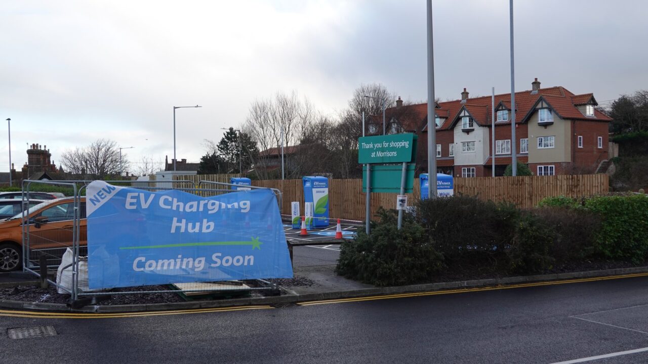 EV charging hub with multiple charging points in Cromer, UK