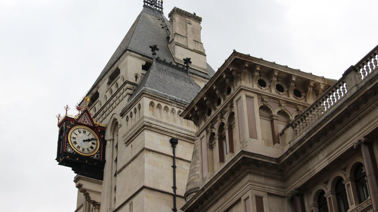 The Royal Courts of Justice building on the Strand in London, a Victorian Gothic courthouse housing the Court of Appeal.