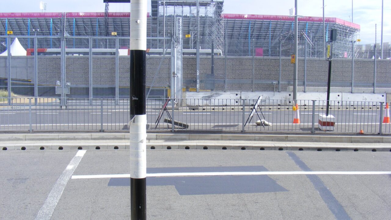 Eastway westbound A12 interchange junction showing road markings and traffic infrastructure in London.