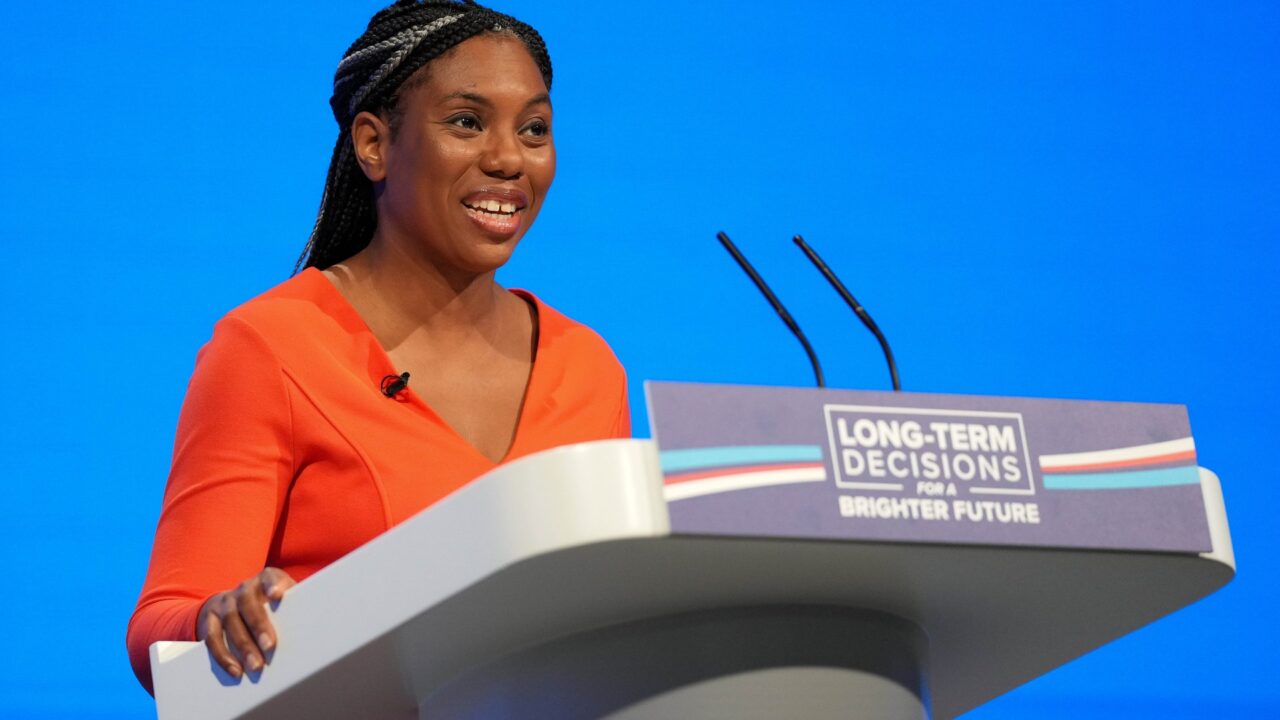 Kemi Badenoch speaking at the Conservative Party Conference 2023 in Manchester