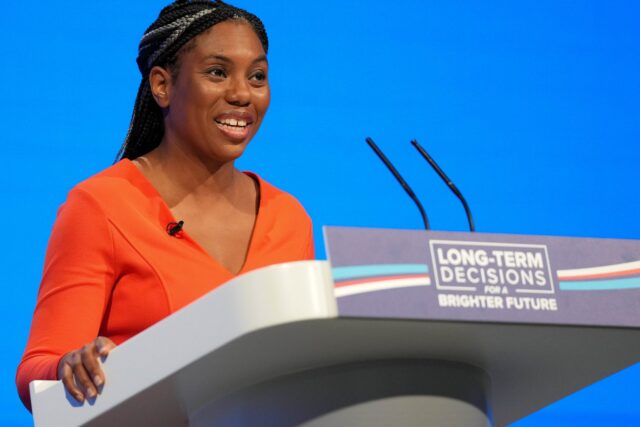 Kemi Badenoch speaking at the Conservative Party Conference 2023 in Manchester
