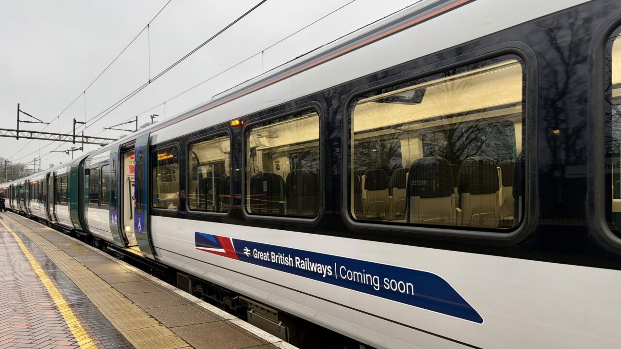 Train in Great British Railway branding at Berkhamsted railway station platform