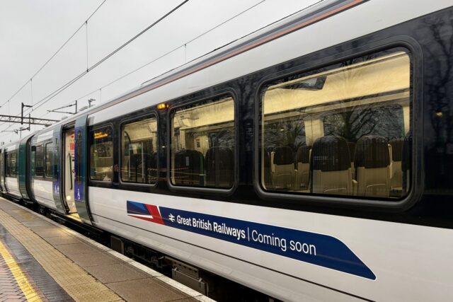 Train in Great British Railway branding at Berkhamsted railway station platform