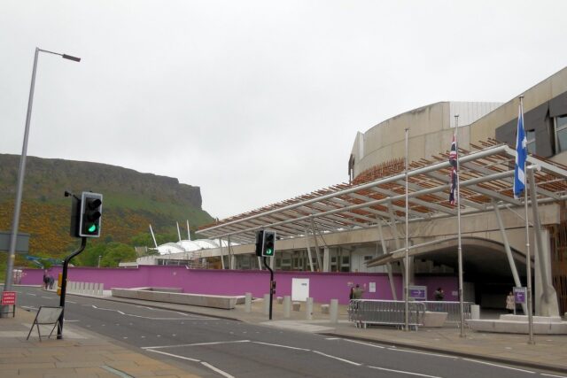 The Scottish Parliament building at Holyrood in Edinburgh, Scotland.