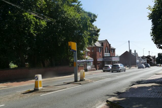 Speed camera mounted on a pole beside the A61 at Outwood, UK road