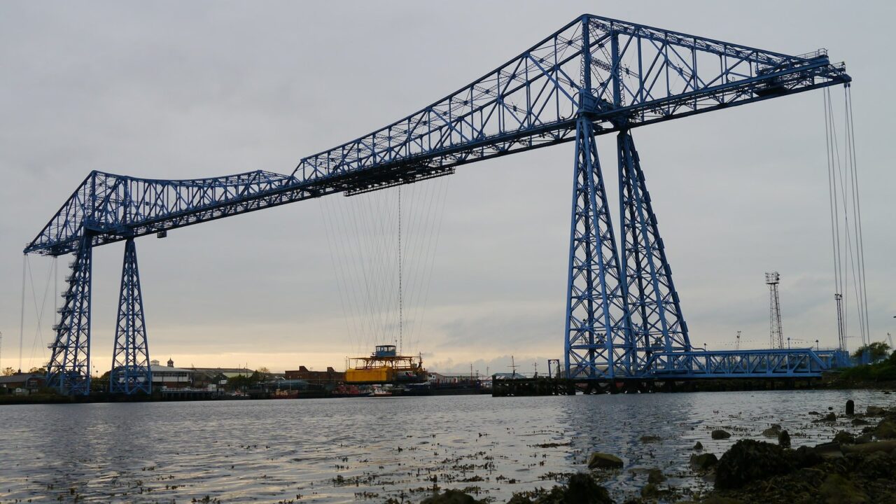 The Tees Transporter Bridge spanning the River Tees in Middlesbrough, a distinctive engineering structure in the Tees Valley area