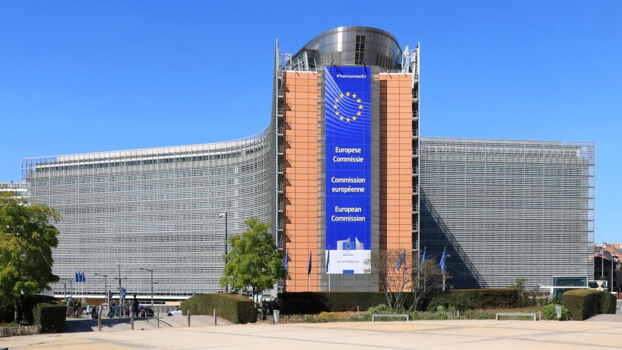 The Berlaymont building, European Commission headquarters in Brussels, with EU flag visible