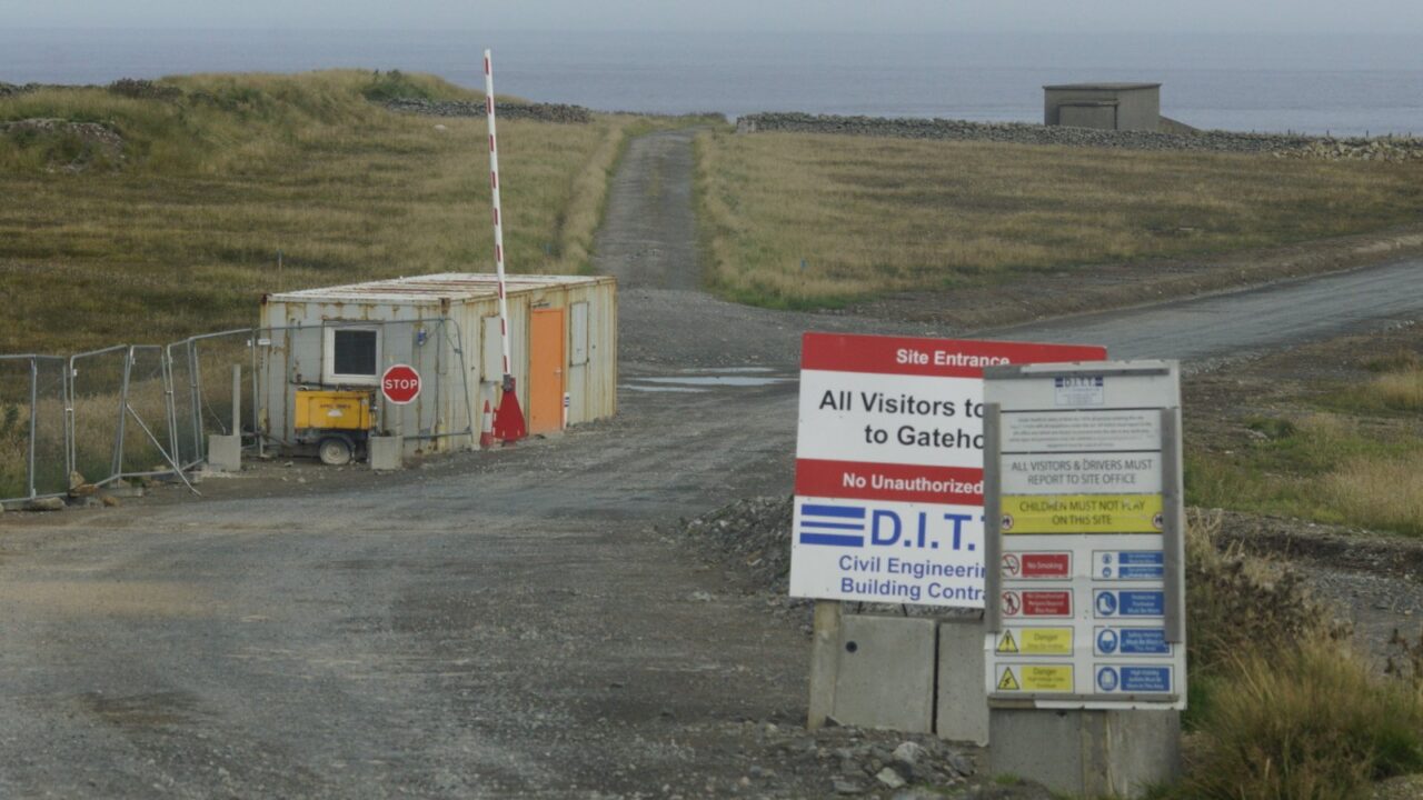 Entrance signage to the proposed Saxavord Spaceport on the island of Unst in Shetland