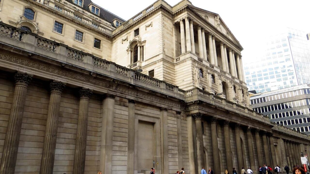 The Bank of England building on Threadneedle Street, London